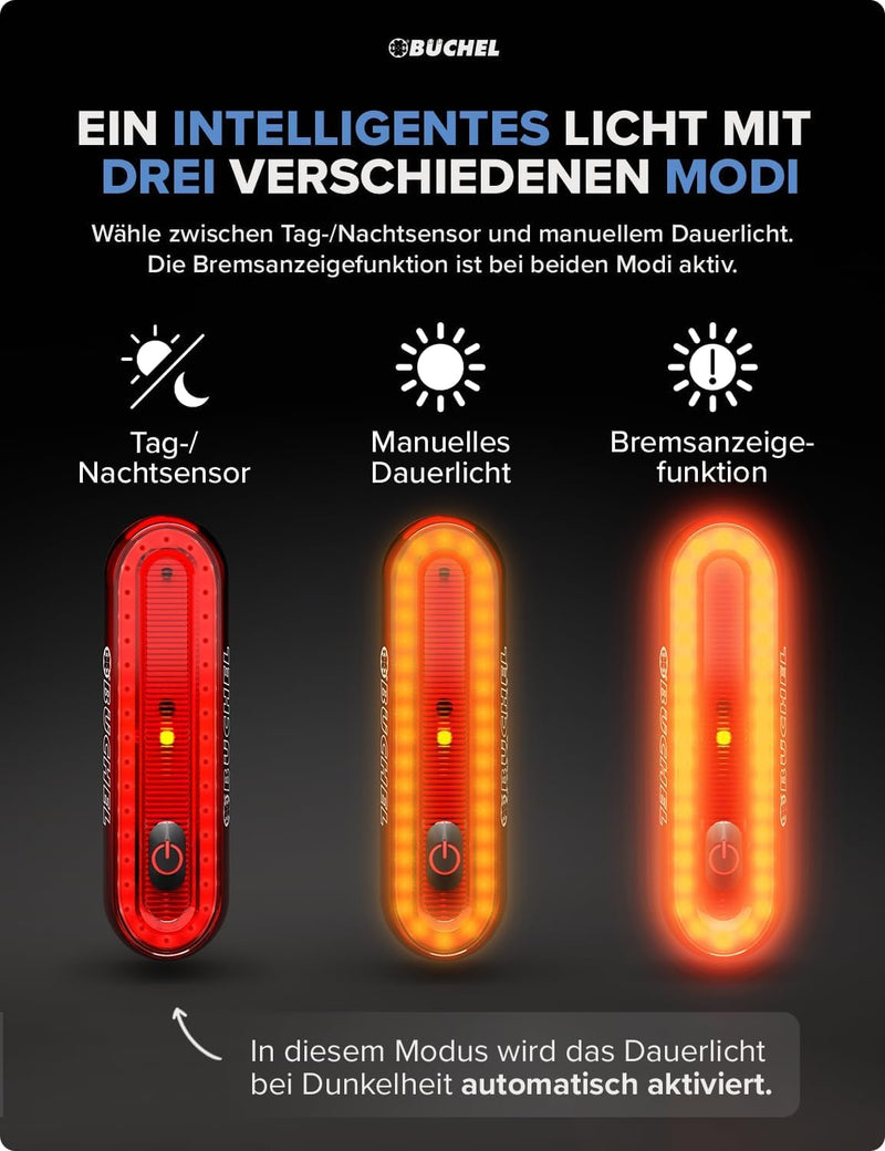 Büchel Fahrrad Rücklicht LED I Aufladbar I StVZO zugelassen I Rücklicht Fahrrad, Rücklicht Ebike, Fa