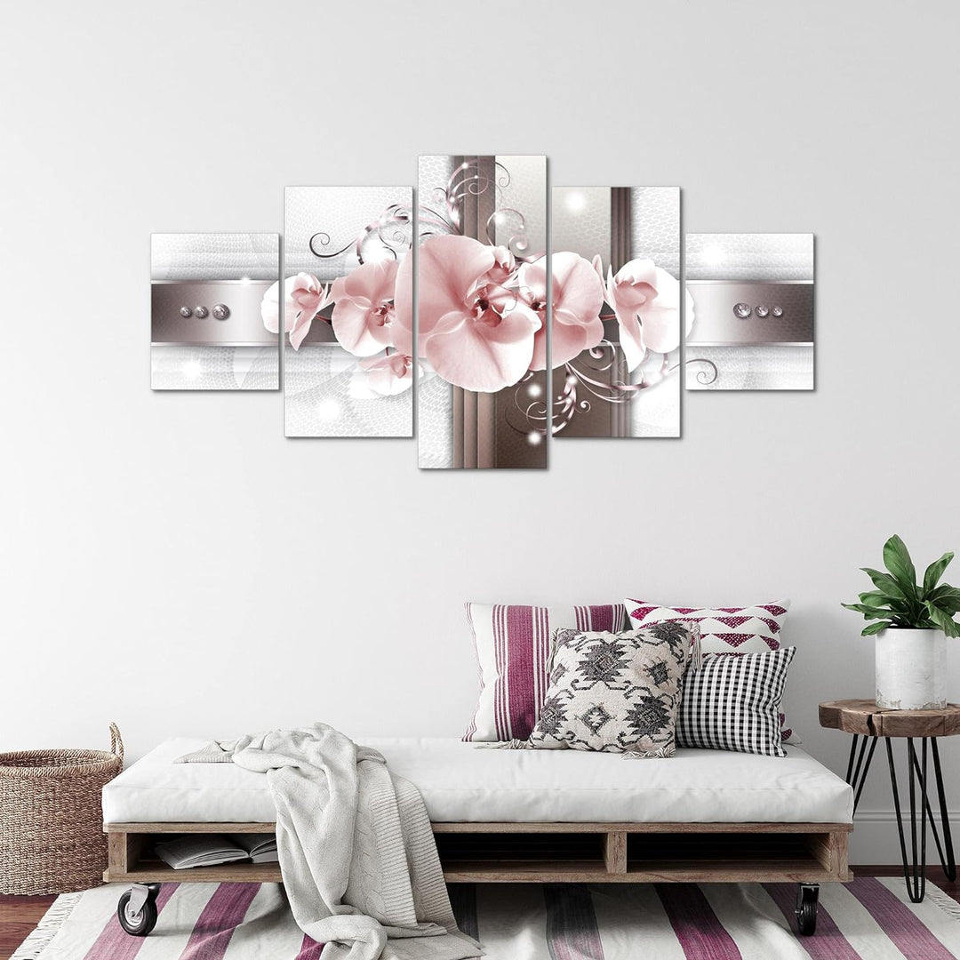 Runa Art - Bilder Blumen Orchidee 200 x 100 cm 5 Teilig XXL Wanddekoration Design Grau Rosa 008351b
