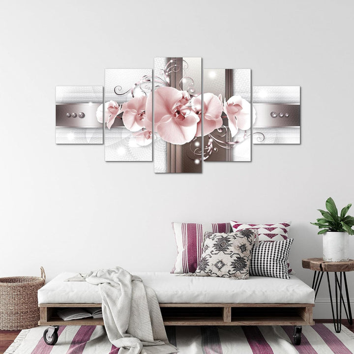 Runa Art - Bilder Blumen Orchidee 200 x 100 cm 5 Teilig XXL Wanddekoration Design Grau Rosa 008351b