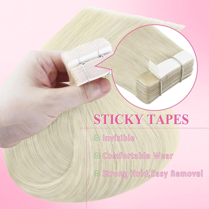 YoungSee Echthaar Extensions Tape Blond 30cm Tape in Extensions Platinblond Tape Extensions Echthaar