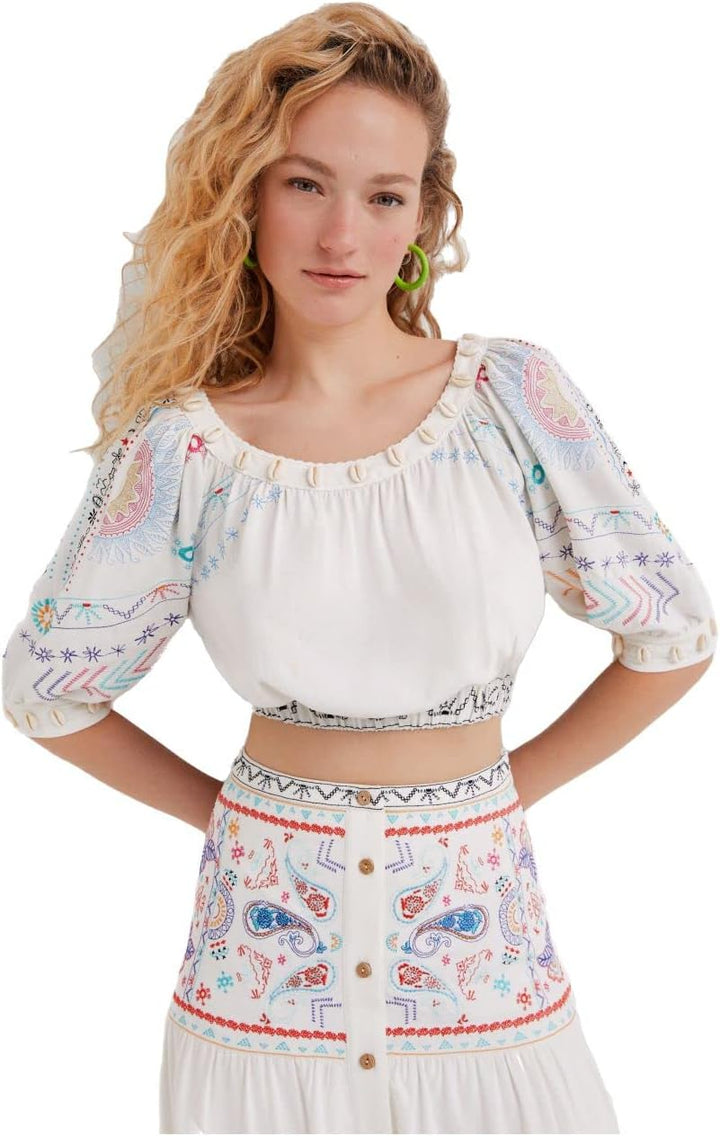 Desigual Damen Boho Bluse M Weiss, M Wei&#xDF;