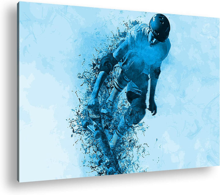 deyoli Spingender Skater Illustration Format 80x60 Effekt: Monocrome Blau als Leinwandbild, Motiv fe