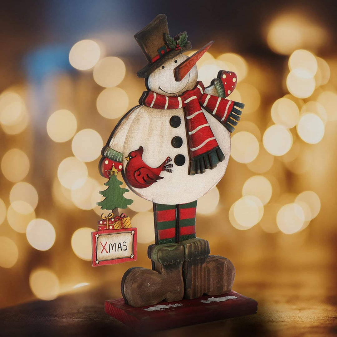 com-four® Dekorativer Aufsteller für Weihnachten - Schneemann aus Holz zum Hinstellen - Holz-Aufstel