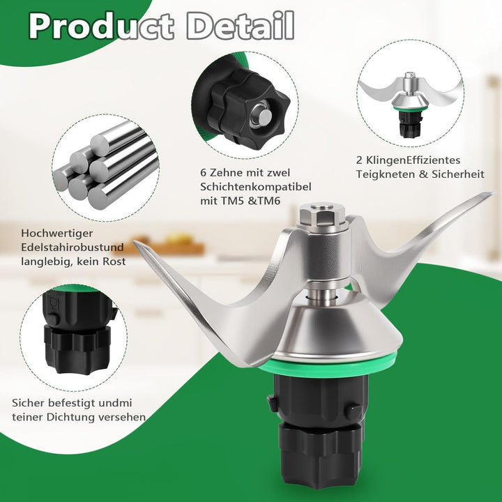Edelstahl Teigmesser für Vorwerk Thermomix TM6 / TM5, Präzises Mixmesser Ersatzteil, Kein Teigrückst