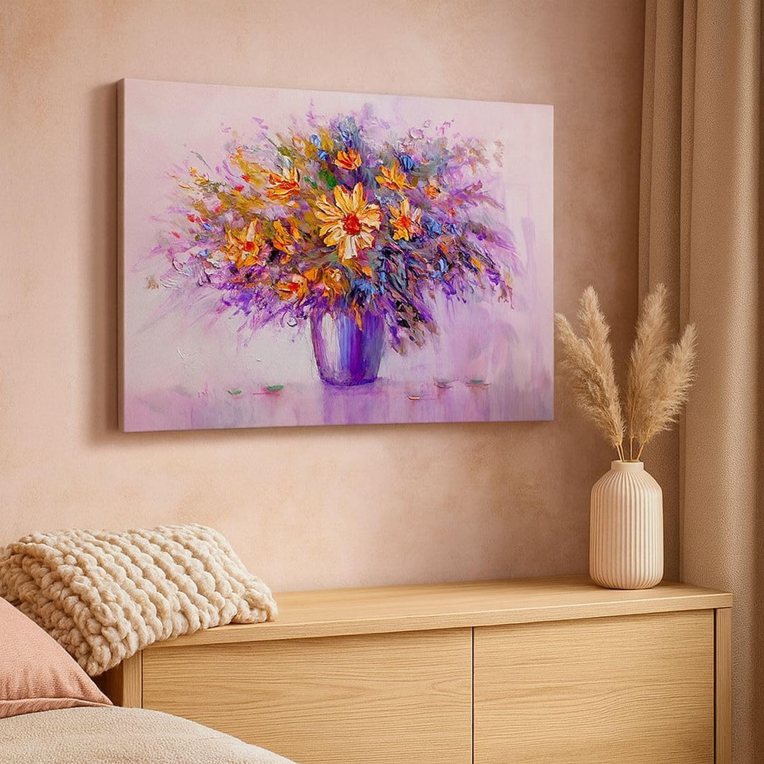 ARTTOR Bilder auf Leinwand Blumen Vase Leinwandbild mit Rahmen 70x50cm Wandbilder Dekoration Wohnzim