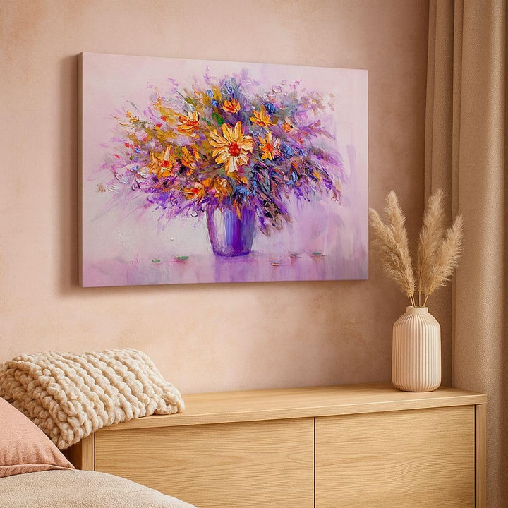 ARTTOR Bilder auf Leinwand Blumen Vase Leinwandbild mit Rahmen 70x50cm Wandbilder Dekoration Wohnzim
