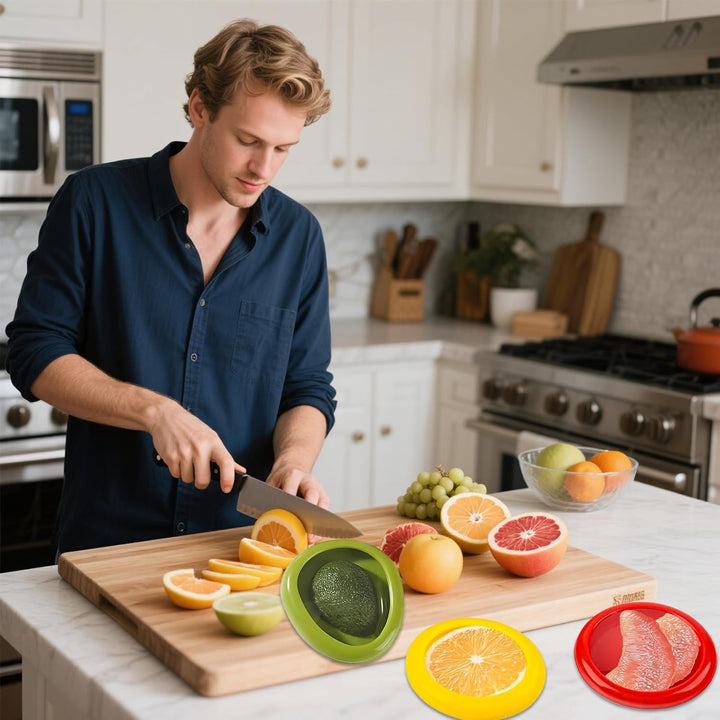 4 Stück Obst-Gemüse-Sparer, Silicone Fruit Storage Containers, Wiederverwendbare Silikon Frischhalte