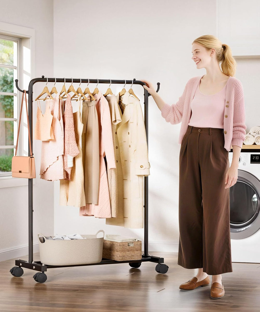 Yorbay Multifunktioneller Robuster Kleiderständer auf Rollen: Stabiler Kleiderstange aus Metall mit