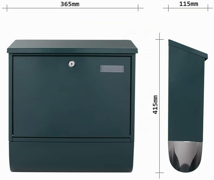 Profirst Mail PM 330 Briefkastenset Stahlblech Grün Zylinderschloss mit 2 Schlüssel Namensschildhalt
