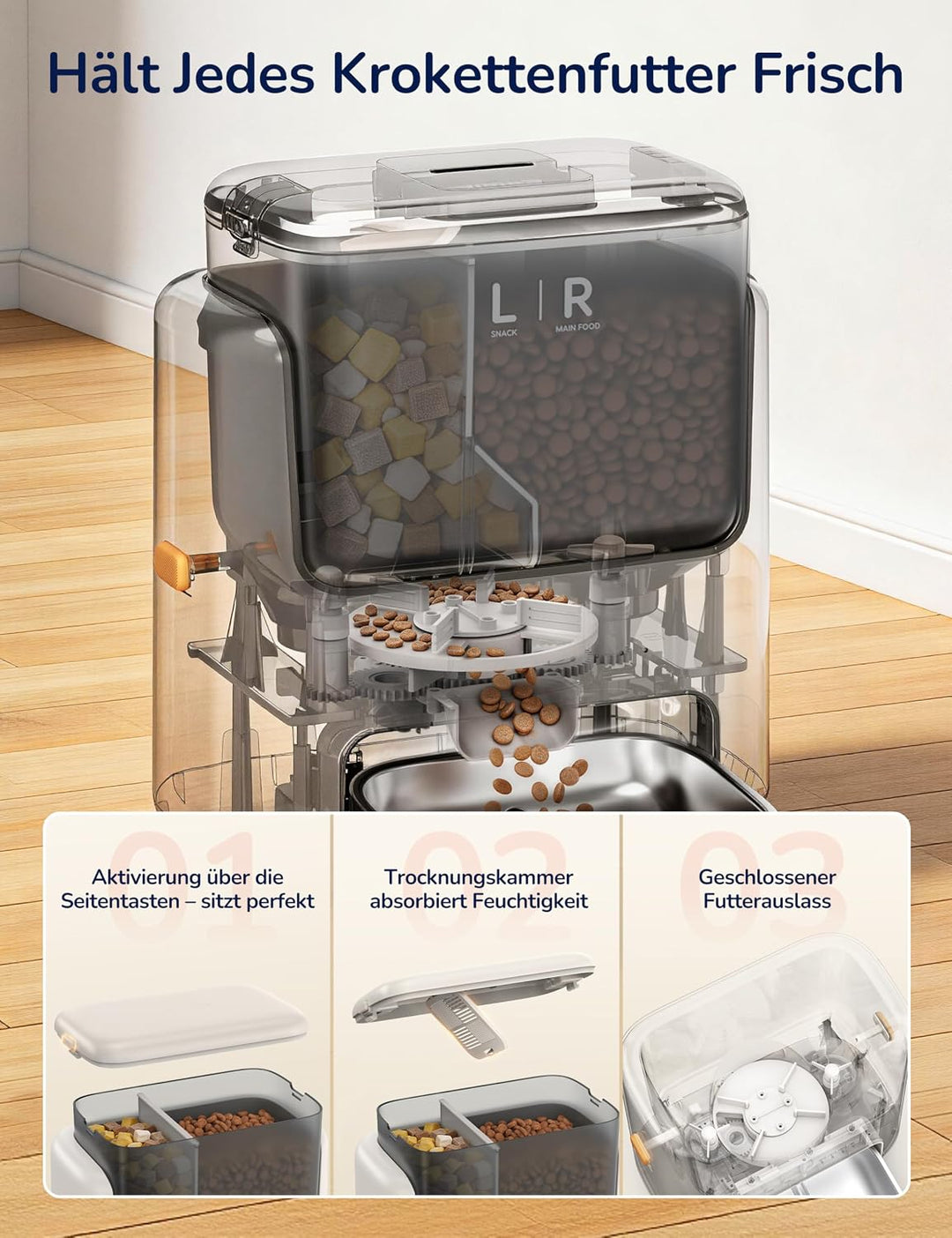 Futterautomat Katze 5L, PalNests Automatischer Futterspender für Katze und Hund mit Edelstahlnapf, D