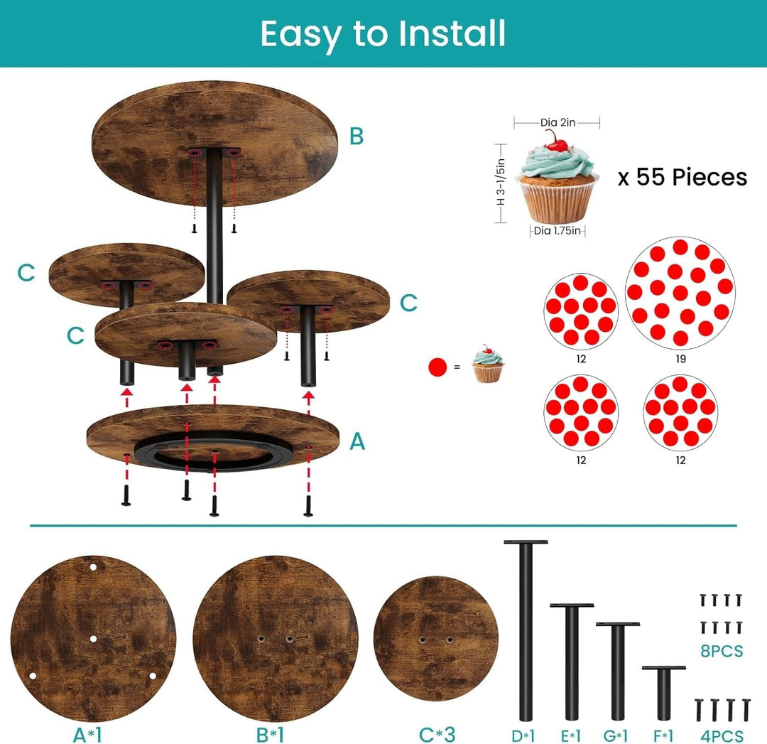 KAHEIGN Tortenständer 4 Etagen Tortenplatte 360° Drehbar Kuchen und Cupcake Ständer, Rund Cupcake-Ha