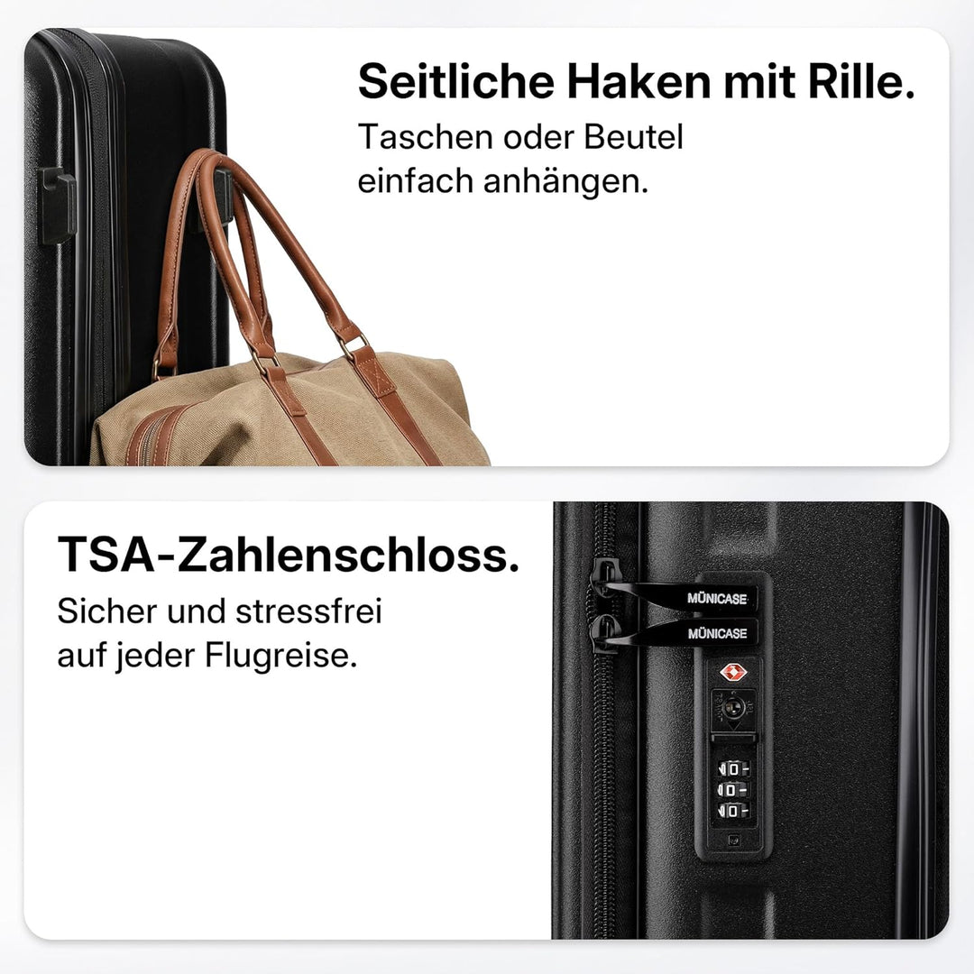 Münicase Koffer Expandierbar – Hartschalen-Trolley mit Oberseiten-Öffnung, Kompressionsgurt & extra