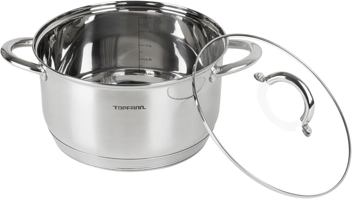 Edelstahl Kochtopf 24cm mit Glasdeckel Topf Suppentopf Universaltopf Induktion 5L