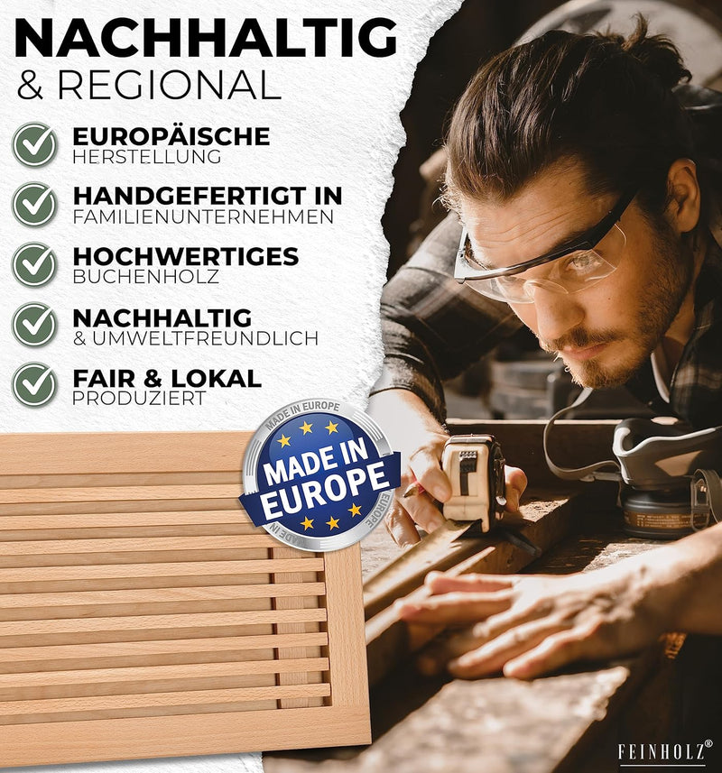 FEINHOLZ Brotschneidebrett mit Krümelrost aus Holz • 40cm x 25cm • Buchenholz geölt • Schneidebrett