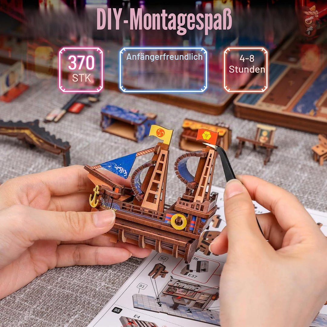 Fsolis Book Nook Japan Kit – Tsutenkaku Ichiban Strasse – Miniaturhaus als 3D Holzpuzzle – Japanisch