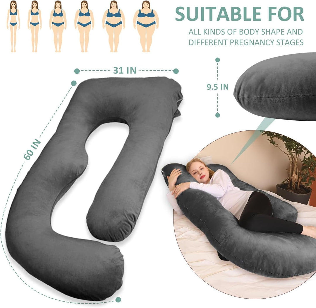 Chilling Home Schwangerschaftskissen J Form, Seitenschläferkissen mit Bezug J Kissen Stillkissen Gro