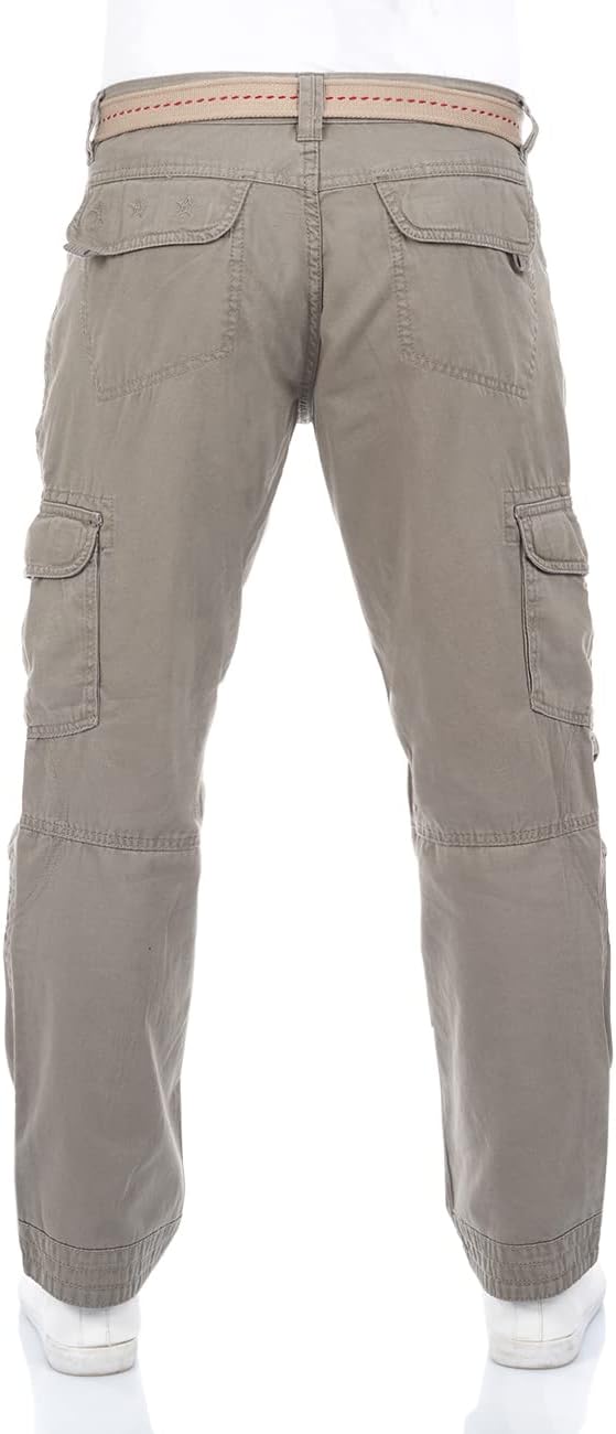 Timezone Herren Cargo Jeans Hose BenitoTZ Loose Fit Cargohose Stoffgürtel 100% Baumwolle Basic Tasch