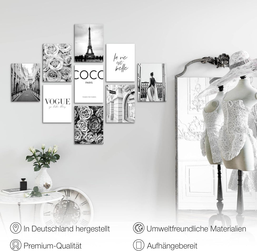 Novart Wandbilder Coco - KOMPLETT AUFHÄNGFERTIG - Fashion Wohnzimmer Mädchen Teenager- 9 Moderne Moo