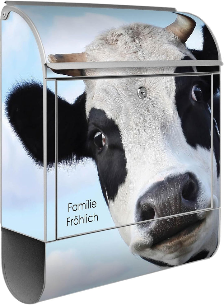 banjado Design Briefkasten personalisiert 38,5x46,5x13cm &amp; 2 Schlüssel - Briefkasten Stahl Silber Ze