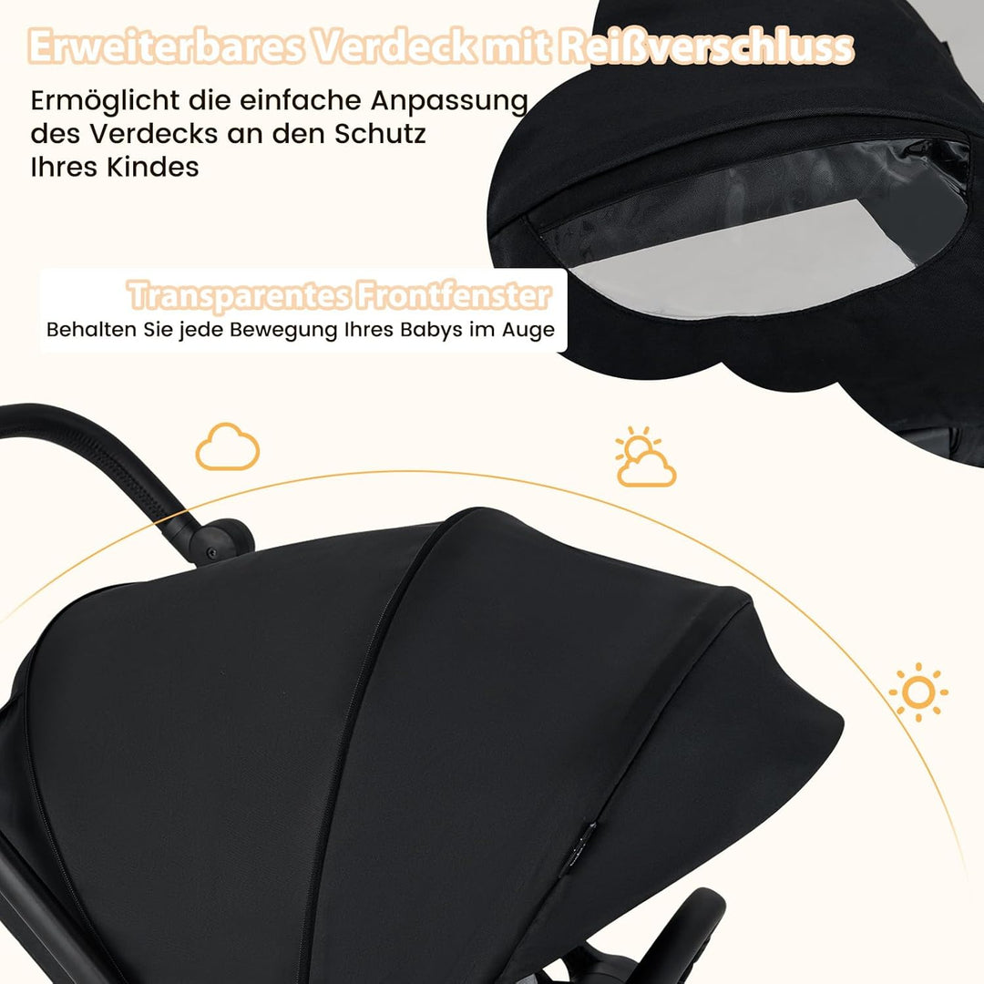 COSTWAY Kinderwagen faltbar mit umkehrbarem Sitz, Reisebuggy mit verstellbarer Rückenlehne, Griff, S