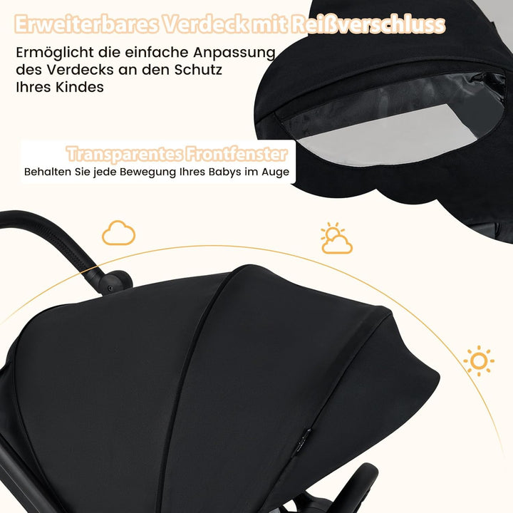 COSTWAY Kinderwagen faltbar mit umkehrbarem Sitz, Reisebuggy mit verstellbarer Rückenlehne, Griff, S