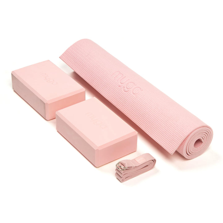 Myga Yoga-Starter-Set – Yogamatte, 2 Yoga-Blöcke und Yogagurt – Starter-Set mit Matte, 2 Steinen & M