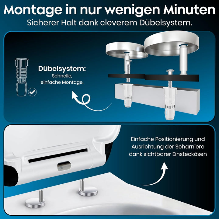Toilettendeckel mit Absenkautomatik [Einfache Montage] antibakteriell &amp; UV-beständig | Quick-Release