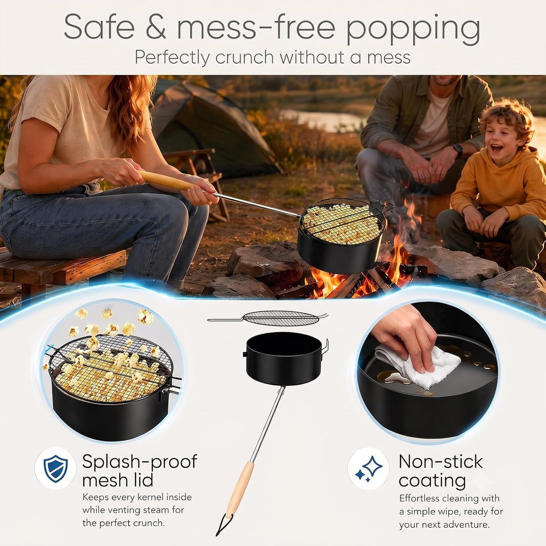 Popcorn Maker Kohlenstoffstahl Antihaft Popcornpfanne mit Hitzebeständigem Griff, Robuste Camping Po