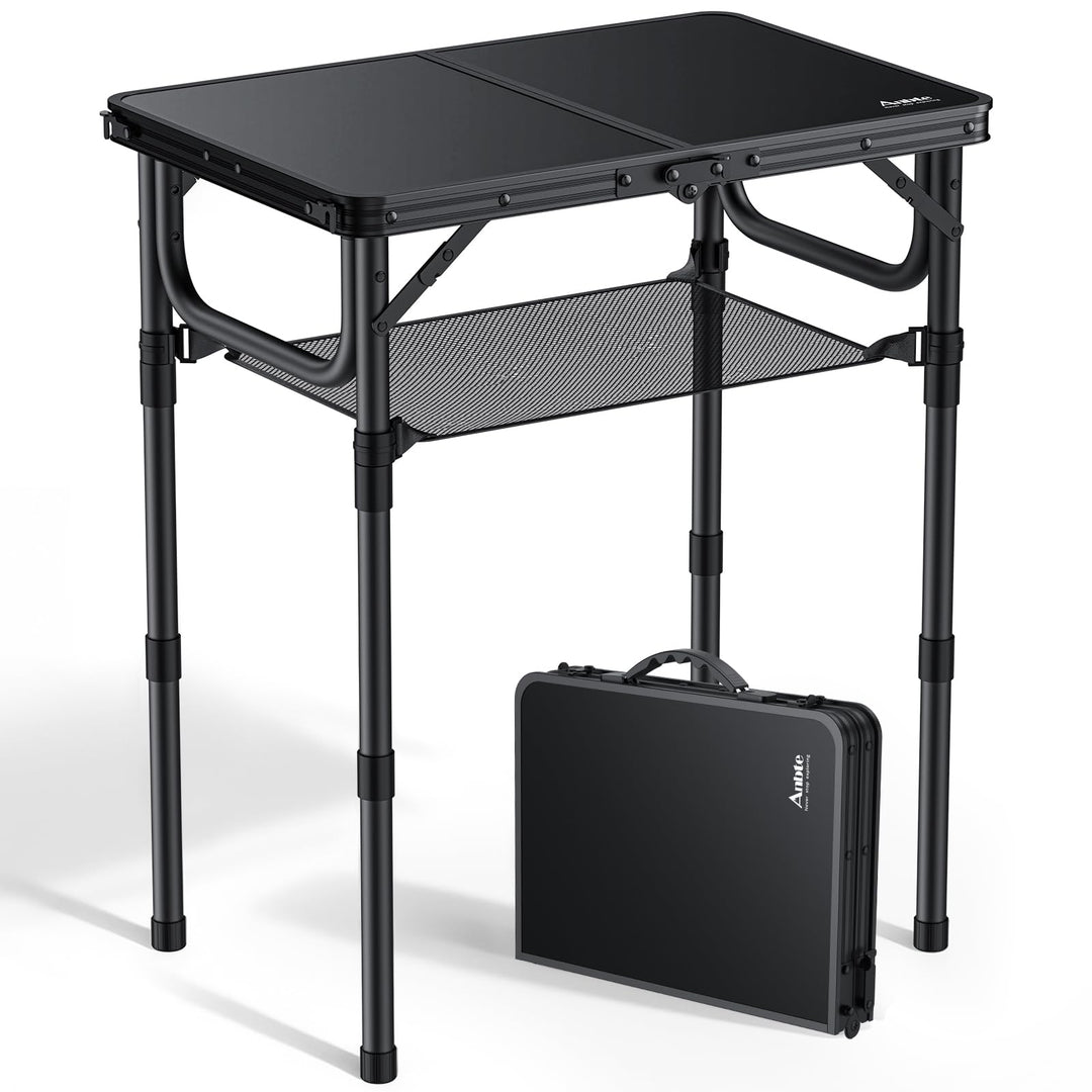 Anbte Campingtisch Klappbar aus Aluminium 3 Höhenverstellbar Koffertisch mit Aufbewahrungsnetz Tragb