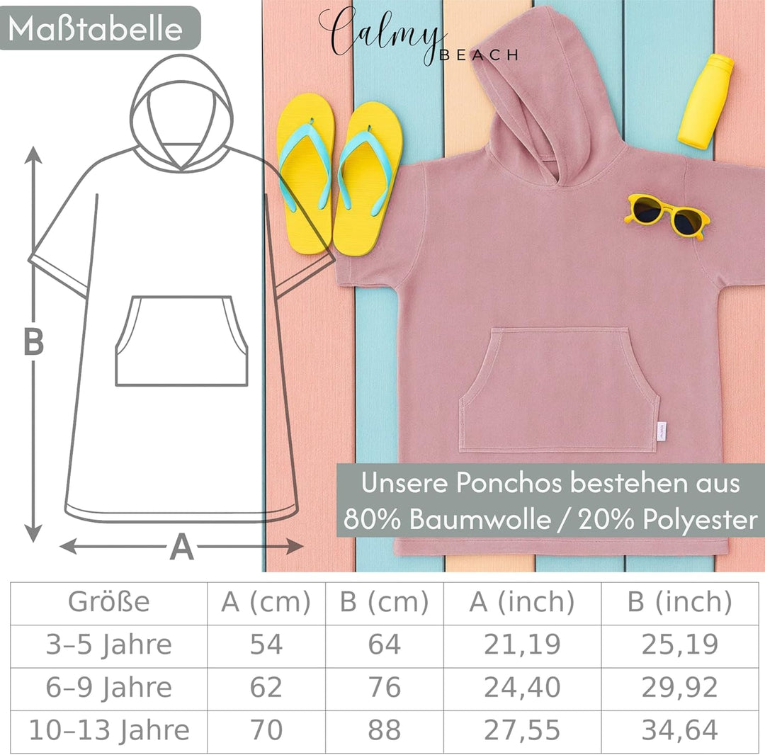Leicht Frottee Badeponcho Kinder - Mädchen Jungen Baumwolle Poncho Handtuch Bademantel Badetuch Surf