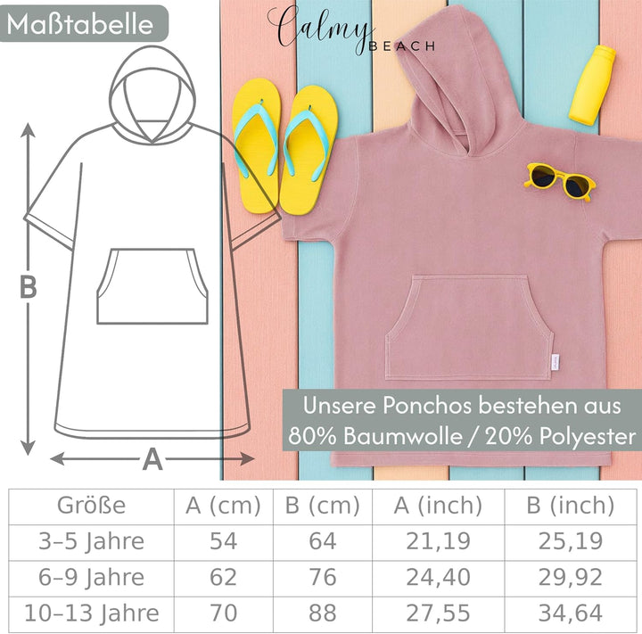 Leicht Frottee Badeponcho Kinder - Mädchen Jungen Baumwolle Poncho Handtuch Bademantel Badetuch Surf