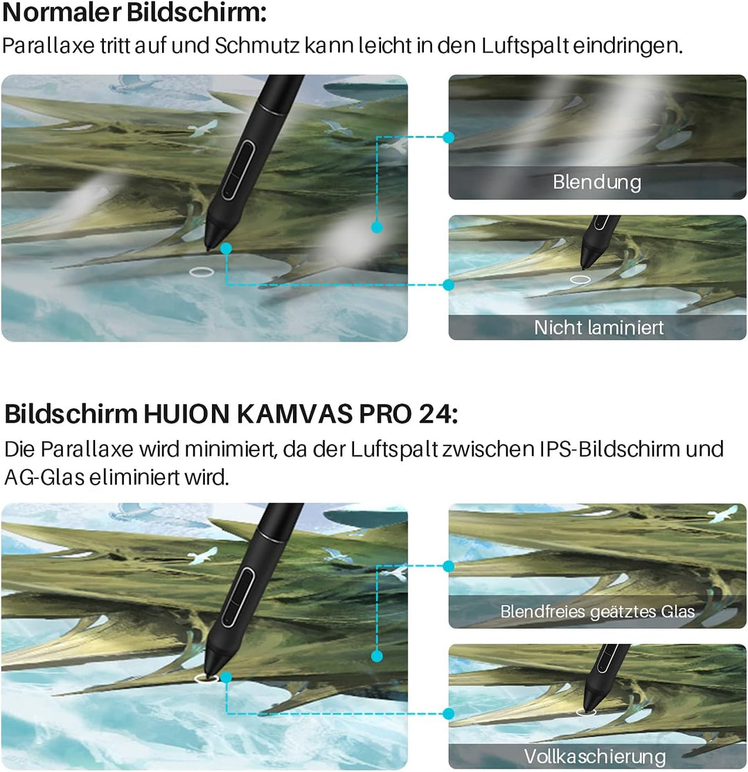 HUION Kamvas Pro 24 Grafiktablett mit Display, 4K UHD 23.8 Zoll Drawing Tablet Grafikmonitor mit 819