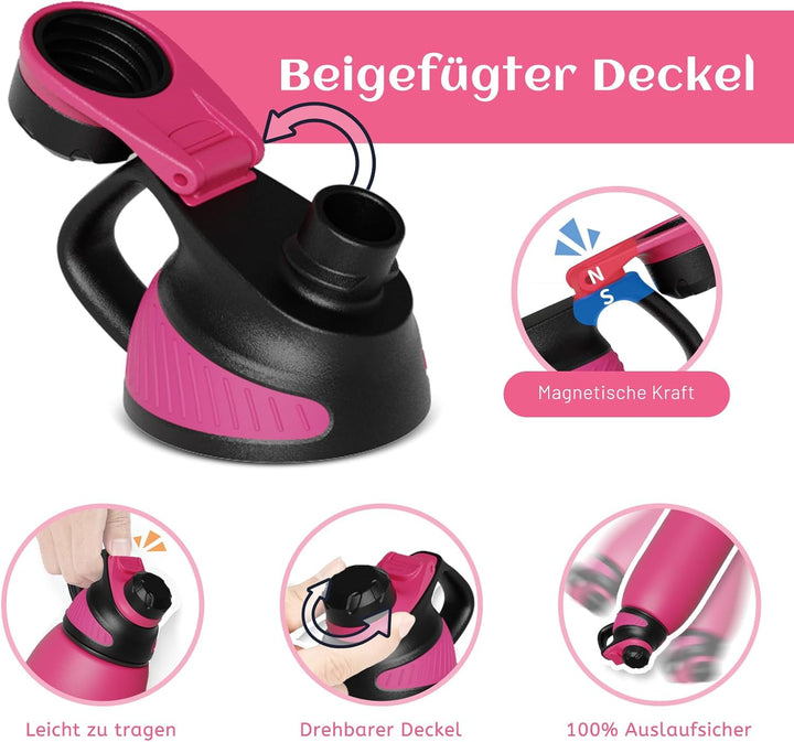 Fjbottle Edelstahl Trinkflasche Sport mit Magnetischem Deckel 1L, 800ml, 600ml, 400ml BPA-Frei Ausla