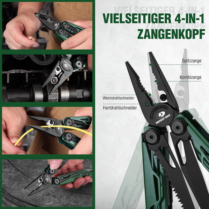Mossy Oak Multifunktionszange, 27-in-1 Multitool Werkzeug, Faltbares Edelstahl Multifunktionswerkzeu