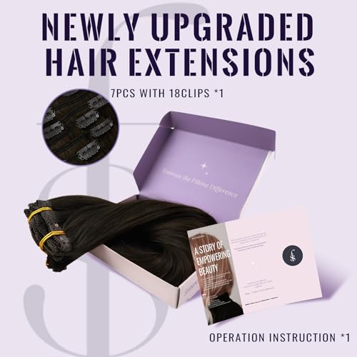 Fshine Extensions Echthaar Clip 55cm Dunkelstes Braun 120 Gramm Clip in Extensions Doppelt WeftRemy