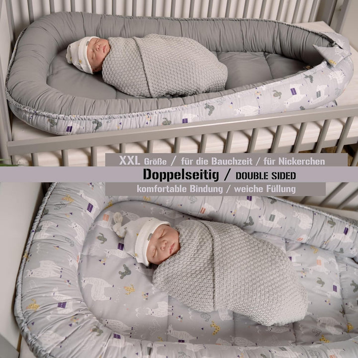 PaLulli 120x60 cm Babynest Babynestchen XXL Babykokon 2seitig 100% Baumwolle Kissen Nestchen für Bab