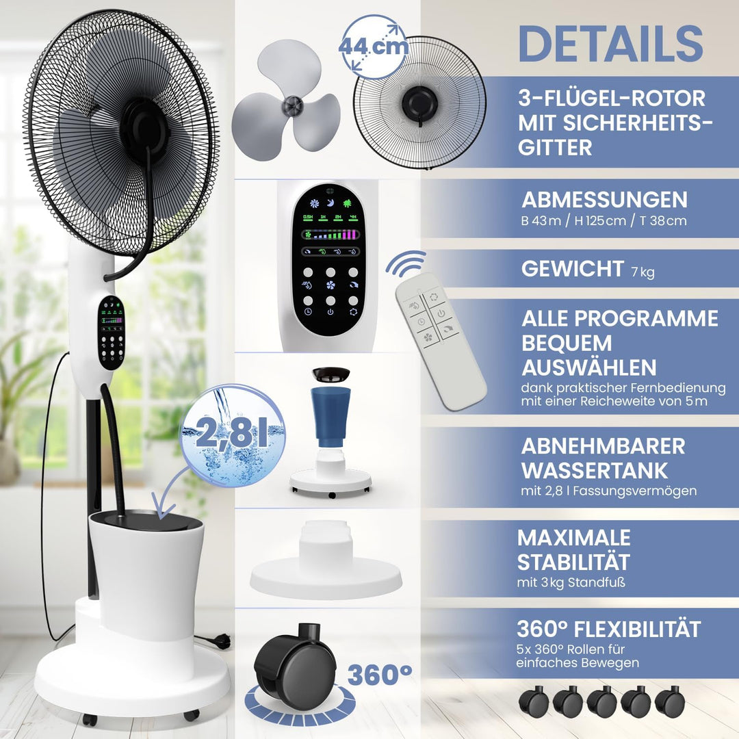 NEU Ventilator mit Wasserkühlung, Standventilator sehr leise mit Fernbedienung, Luftkühler mit Timer