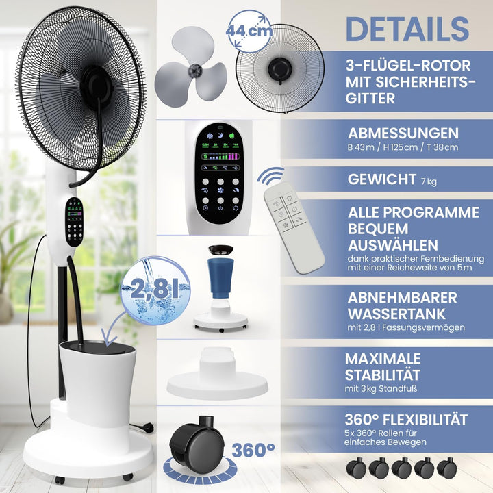 NEU Ventilator mit Wasserkühlung, Standventilator sehr leise mit Fernbedienung, Luftkühler mit Timer
