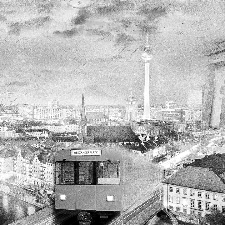 Runa Art Wandbilder Berlin 5 Teilig Bild auf Vlies Leinwand Deko Büro Wohnzimmer Stadt Schwarz Weiss