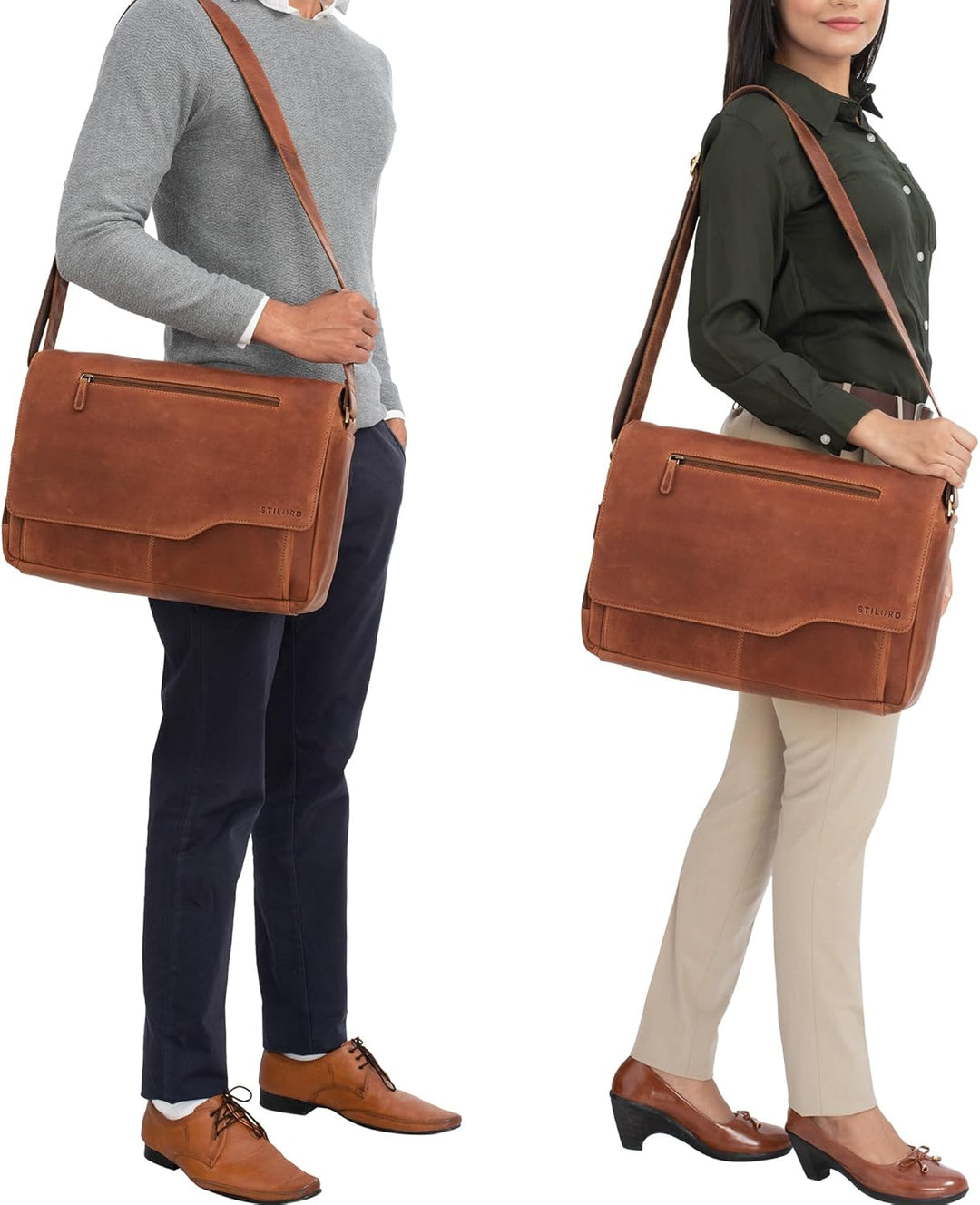 STILORD 'Marvin' Ledertasche Umhängetasche Modernes Vintage Design 15.6 Zoll Laptoptasche grosse Uni