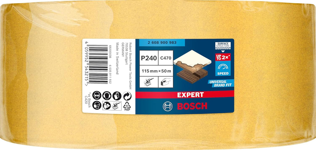 Bosch 1x EXPERT C470 Schleifpapierrolle (für Farbe auf Holz, Hartholz, 115 mm x 50 m, Körnung 240, P