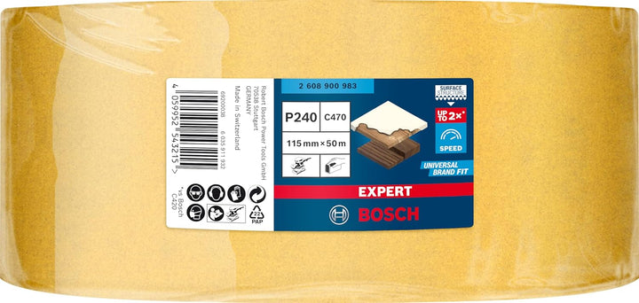 Bosch 1x EXPERT C470 Schleifpapierrolle (für Farbe auf Holz, Hartholz, 115 mm x 50 m, Körnung 240, P
