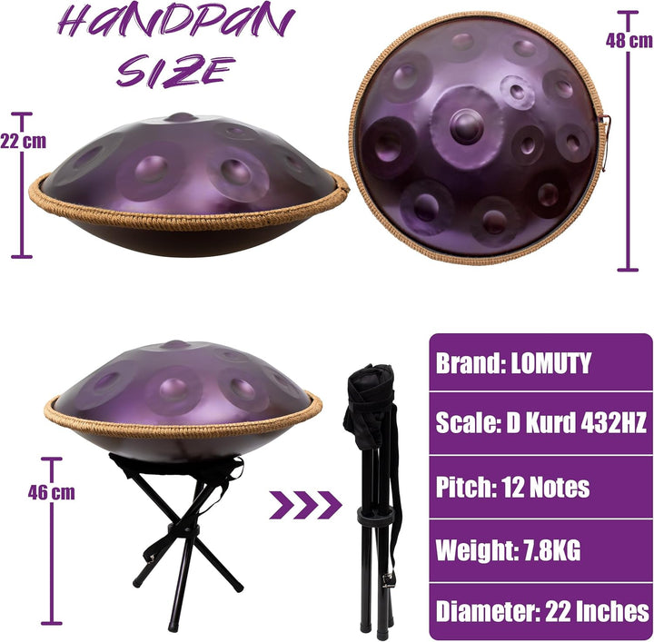 LOMUTY Handpan Drum 12 Töne 22 Zoll Steel Tongue Drum mit weicher Tasche, Harmonic Percussion für So