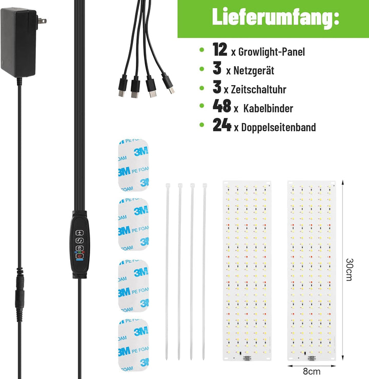 1620 LEDs Pflanzenlampe, LED Vollspektrum, 12 Stück Pflanzenleuchte, Pflanzenlicht Wachsen licht mit