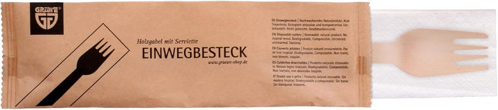 GRÄWE Holzgabel mit Serviette, 100 Sets, Nachhaltiges Besteckset aus Holz, Biologisch Abbaubar 100 S