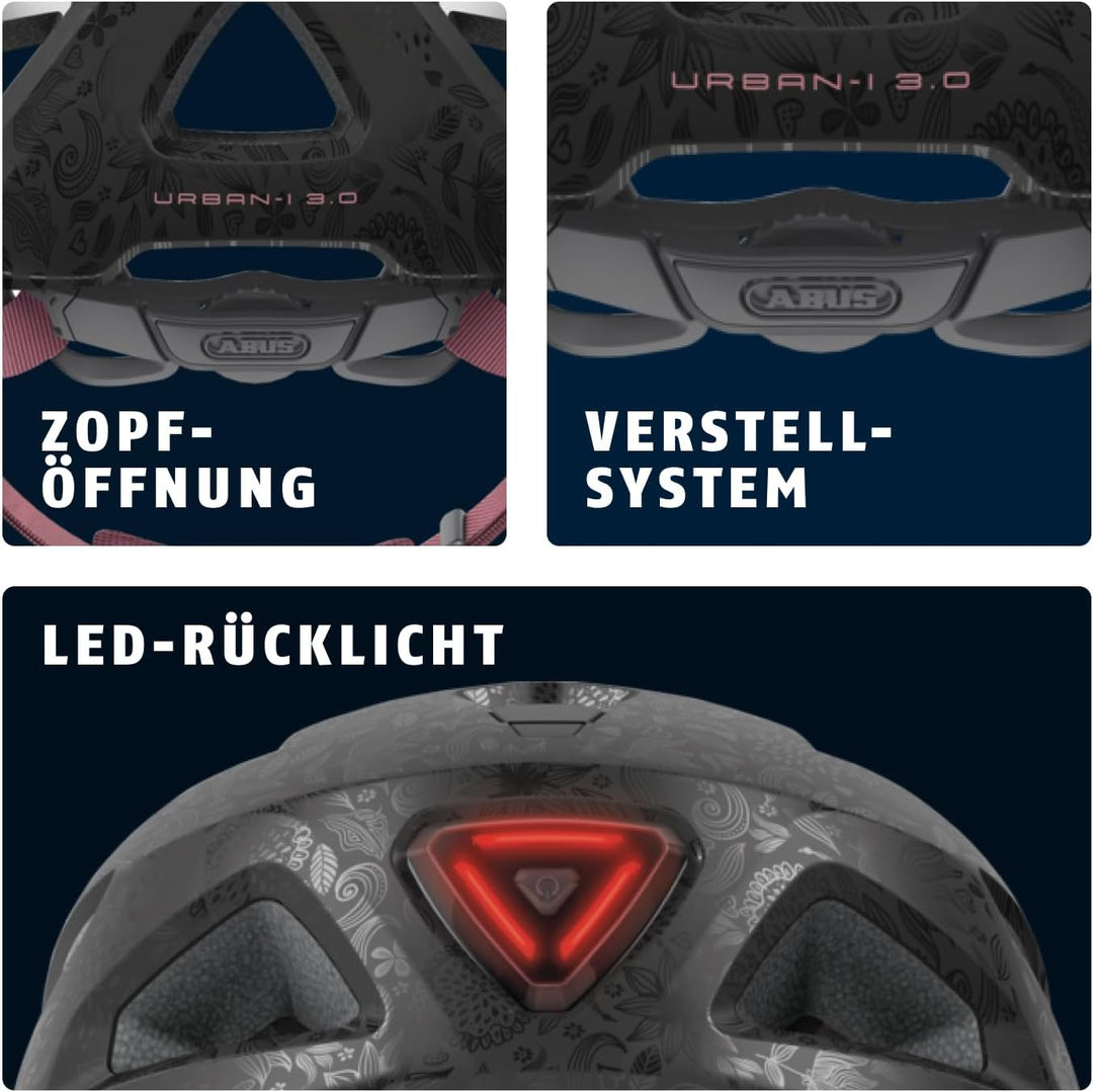ABUS Stadthelm Urban-I 3.0 - Fahrradhelm mit Rücklicht, Schirm und Magnetverschluss - für Damen und