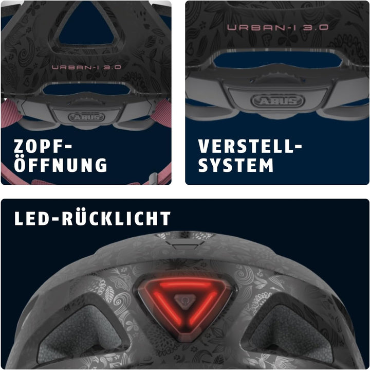 ABUS Stadthelm Urban-I 3.0 - Fahrradhelm mit Rücklicht, Schirm und Magnetverschluss - für Damen und
