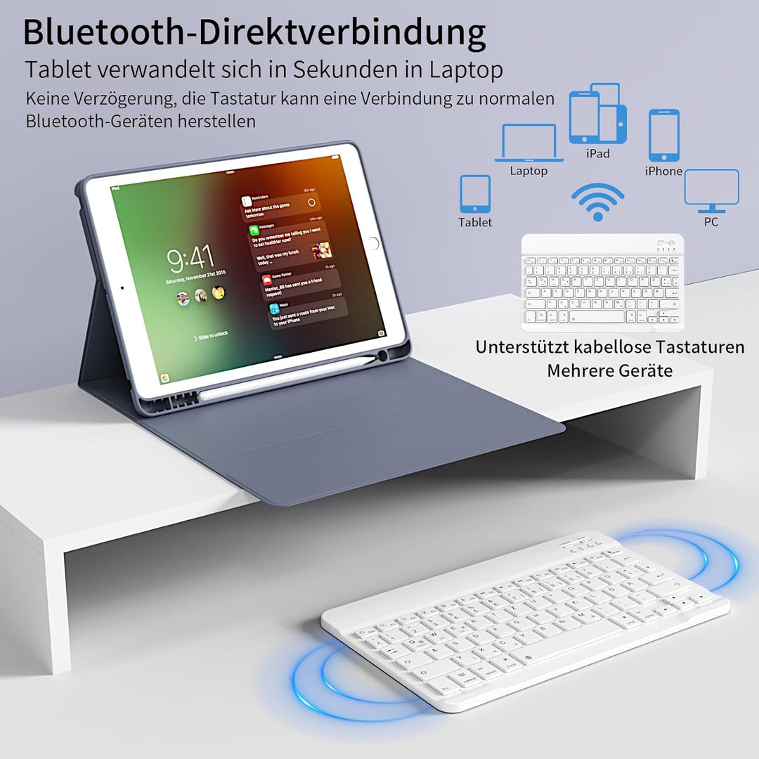 Tastatur Hülle für iPad 10,2 Zoll 9. 8. 7. Generation 2021 2020 2019, Abnehmbarer Bluetooth QWERTZ K