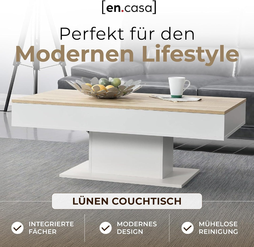 [en.casa] Couchtisch mit 2 Staufächern unter Schiebeplatte Wohnzimmertisch mit Truhefunktion Kaffeet