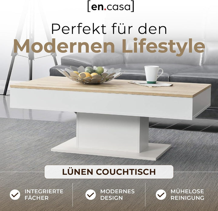 [en.casa] Couchtisch mit 2 Staufächern unter Schiebeplatte Wohnzimmertisch mit Truhefunktion Kaffeet